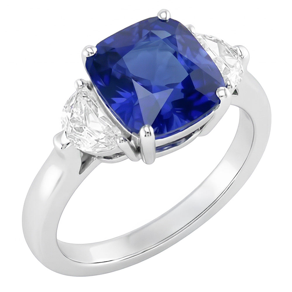 Alliance Halo Or Coussin Saphir & Diamant Demi Lune 3 Carats