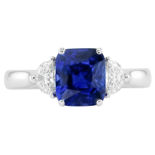 Alliance Halo Or Coussin Saphir & Diamant Demi Lune 3 Carats