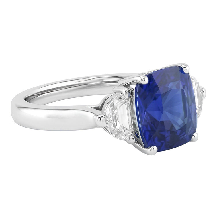 Alliance Halo Or Coussin Saphir & Diamant Demi Lune 3 Carats