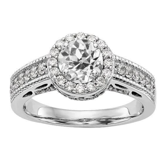 Alliance Halo Ronde Vieux Mineur Réel Diamant Millgrain Tige 4.25 Carats