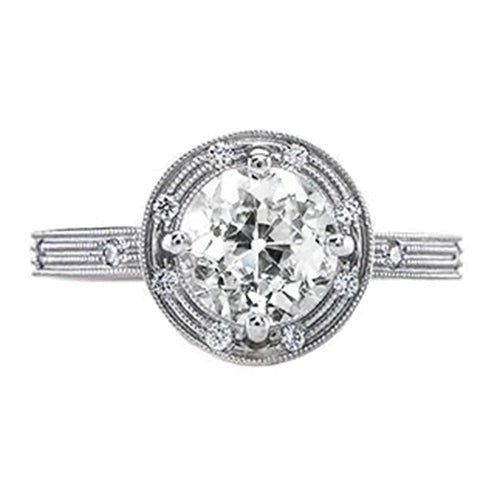 Alliance Halo Ronde Vieux mineur Réel Diamants Tige Millgrain de 1,50 Carats