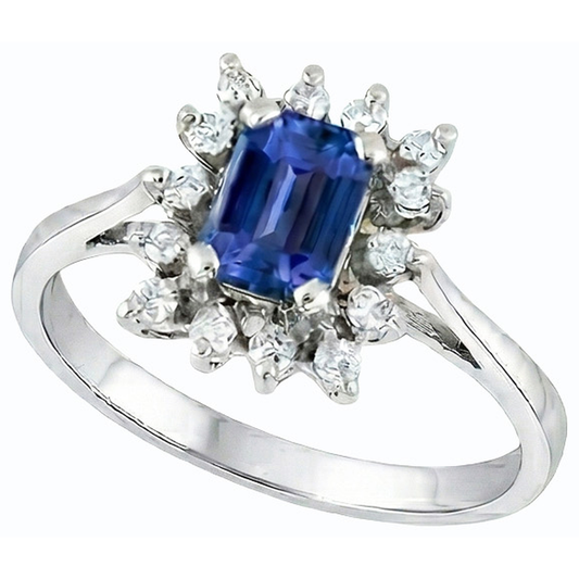 Alliance Halo Saphir Bleu Emeraude 2.50 Carats Style Fleur