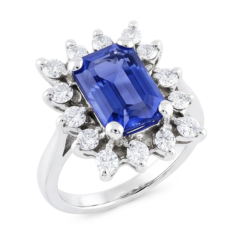 Alliance Halo Saphir Bleu Emeraude 2.50 Carats Style Fleur