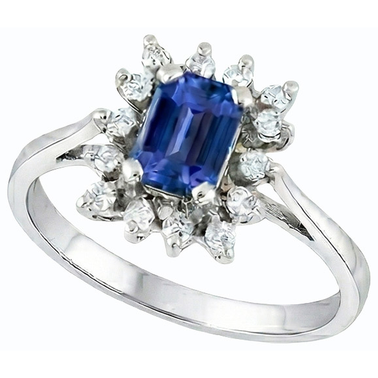 Alliance Halo Saphir Bleu Emeraude 2.50 Carats Style Fleur