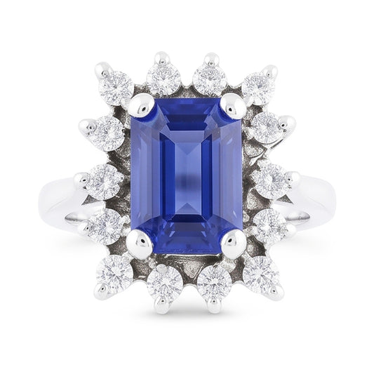 Alliance Halo Saphir Bleu Emeraude 2.50 Carats Style Fleur