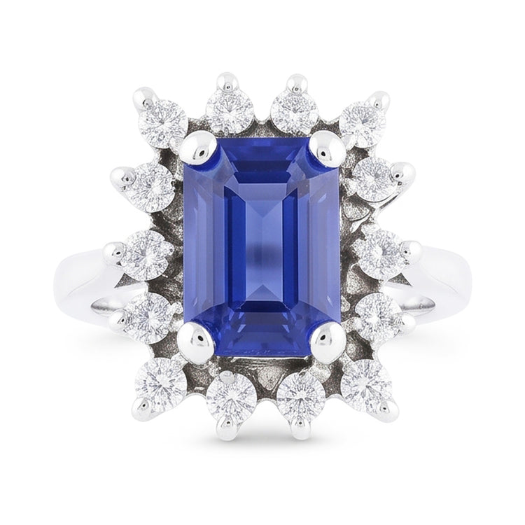 Alliance Halo Saphir Bleu Emeraude 2.50 Carats Style Fleur