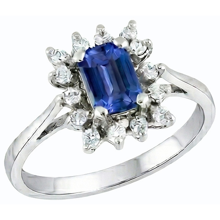 Alliance Halo Saphir Bleu Emeraude 2.50 Carats Style Fleur