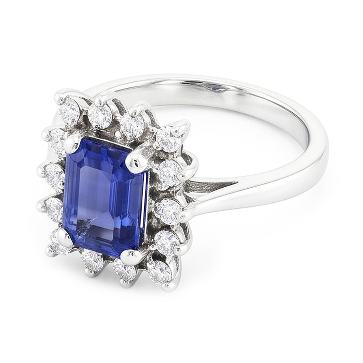 Alliance Halo Saphir Bleu Emeraude 2.50 Carats Style Fleur