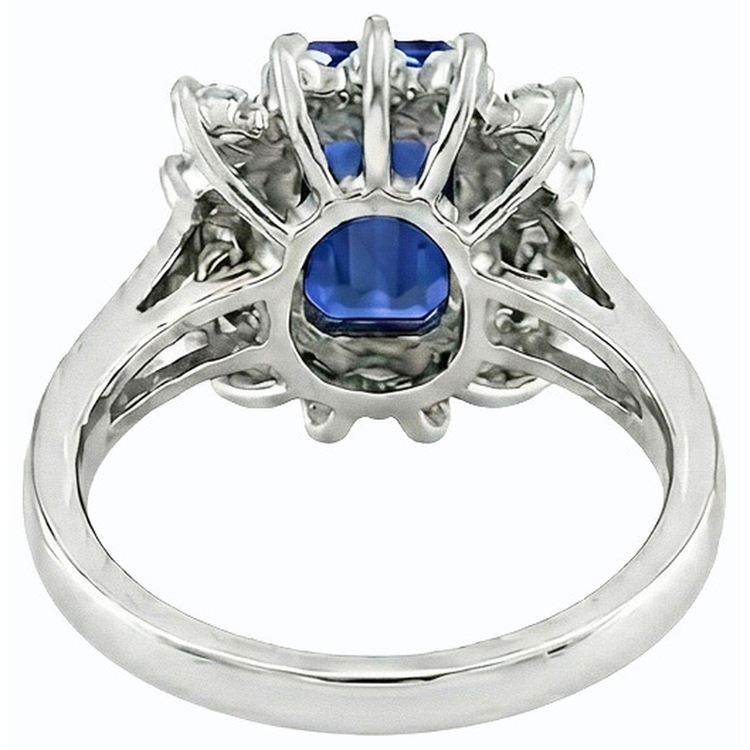 Alliance Halo Saphir Bleu Emeraude 2.50 Carats Style Fleur