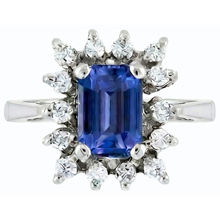 Alliance Halo Saphir Bleu Emeraude 2.50 Carats Style Fleur