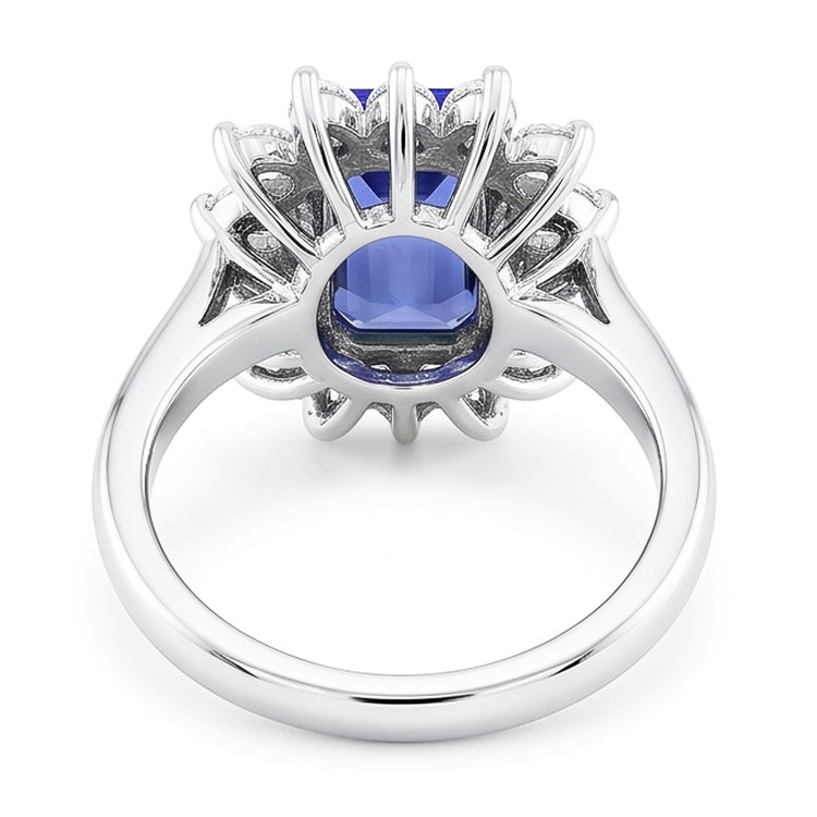 Alliance Halo Saphir Bleu Emeraude 2.50 Carats Style Fleur