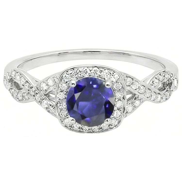 Alliance Halo Saphir Rond Tige Torsadée Diamants 2.50 Carats