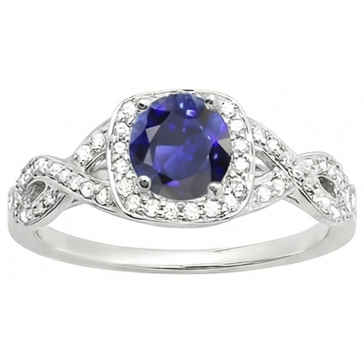 Alliance Halo Saphir Rond Tige Torsadée Diamants 2.50 Carats