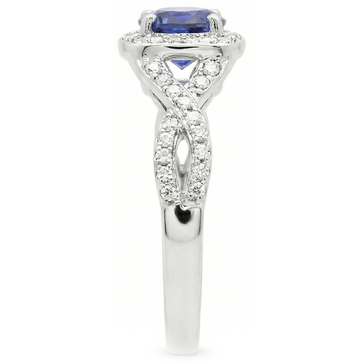 Alliance Halo Saphir Rond Tige Torsadée Diamants 2.50 Carats