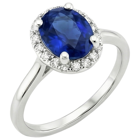 Alliance Halo Saphir Sri Lankais 3.50 Carats Or Blanc