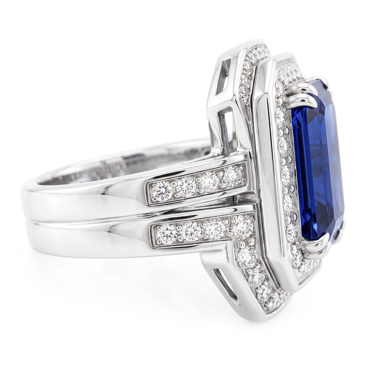 Alliance Halo émeraude Saphir sertie Or Blanc Diamants 4.50 Carats
