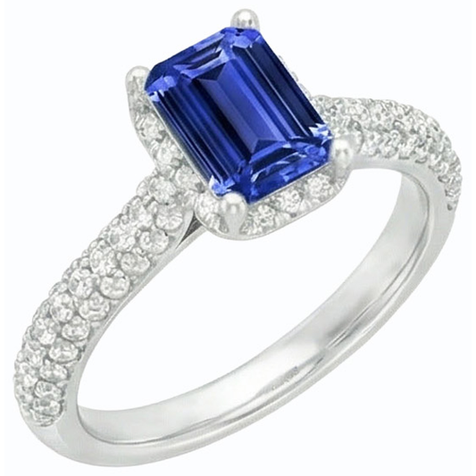 Alliance Halo pour femme en saphir bleu et accents de diamants 3.50 carats