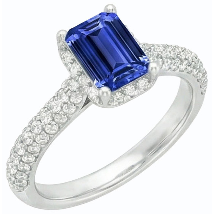 Alliance Halo pour femme en saphir bleu et accents de diamants 3.50 carats