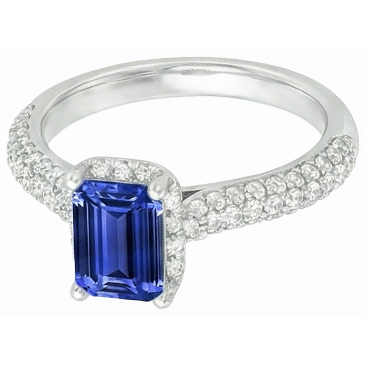 Alliance Halo pour femme en saphir bleu et accents de diamants 3.50 carats