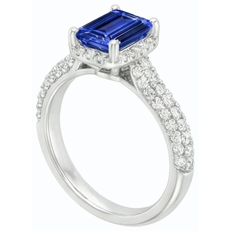Alliance Halo pour femme en saphir bleu et accents de diamants 3.50 carats