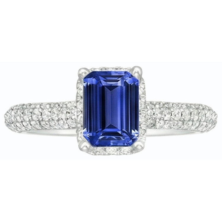 Alliance Halo pour femme en saphir bleu et accents de diamants 3.50 carats