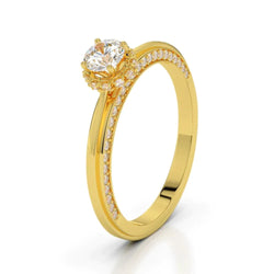 Alliance Hidden Halo Véritable Diamants Ronds Etincelants Or jaune 14 carats