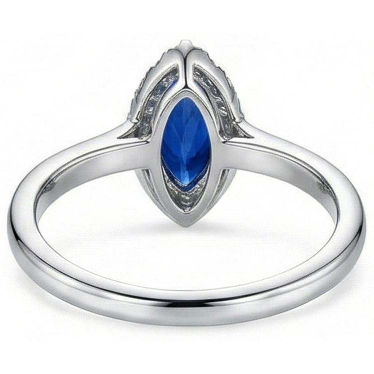 Alliance Marquise Ceylan Saphir Bleu Diamants Naturels Extraits des Mines ( et non cultivés en laboratoire ) Ronds 2 Ct Or