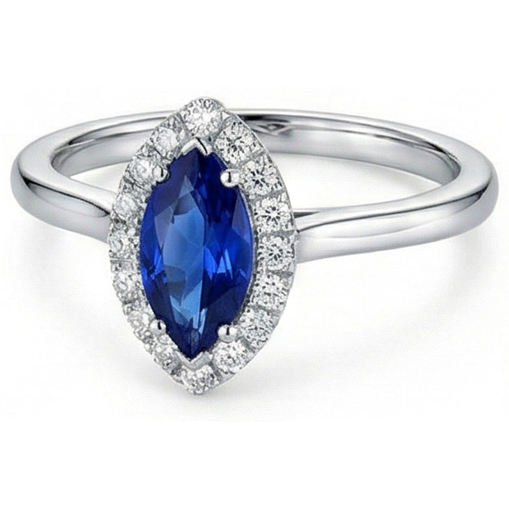 Alliance Marquise Ceylan Saphir Bleu Diamants Naturels Extraits des Mines ( et non cultivés en laboratoire ) Ronds 2 Ct Or