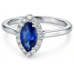 Alliance Marquise Ceylan Saphir Bleu Diamants Naturels Extraits des Mines ( et non cultivés en laboratoire ) Ronds 2 Ct Or
