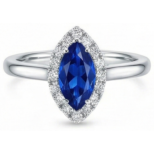 Alliance Marquise Ceylan Saphir Bleu Diamants Naturels Extraits des Mines ( et non cultivés en laboratoire ) Ronds 2 Ct Or