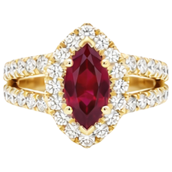 Alliance Marquise Rubis Rouge Et Diamants Naturels Extraits des Mines ( et non cultivés en laboratoire ) 3.25 Carats Or Jaune 14K