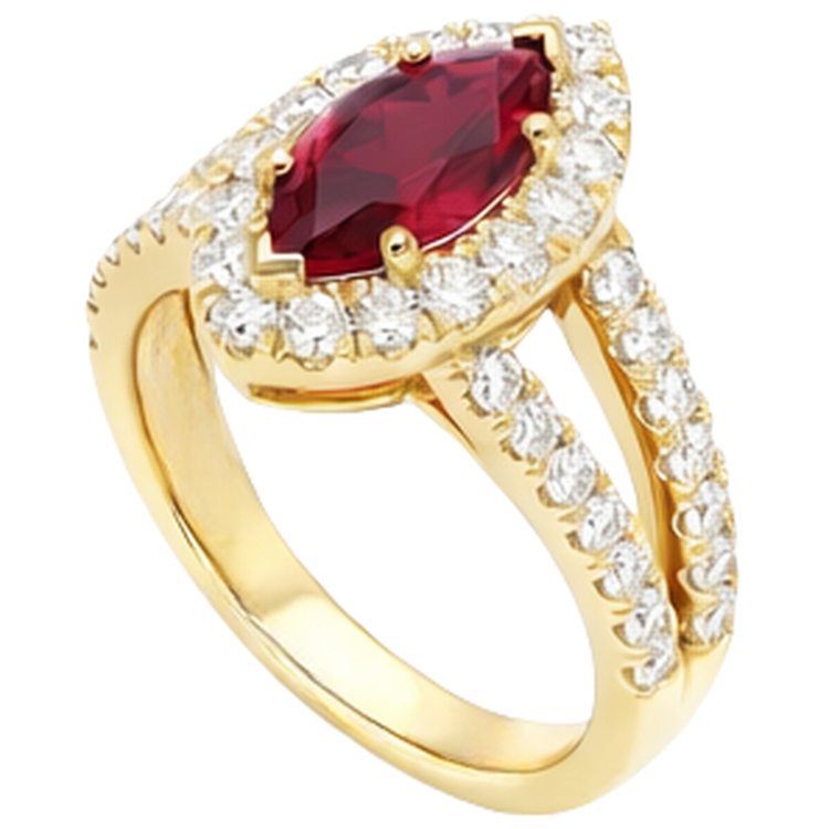 Alliance Marquise Rubis Rouge Et Diamants Naturels Extraits des Mines ( et non cultivés en laboratoire ) 3.25 Carats Or Jaune 14K