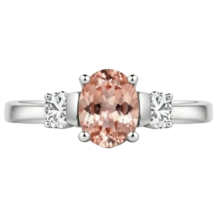 Alliance Morganite Et Diamants Naturels Extraits des Mines ( et non cultivés en laboratoire ) 9 Carats 3 Pierres Or Blanc 14K