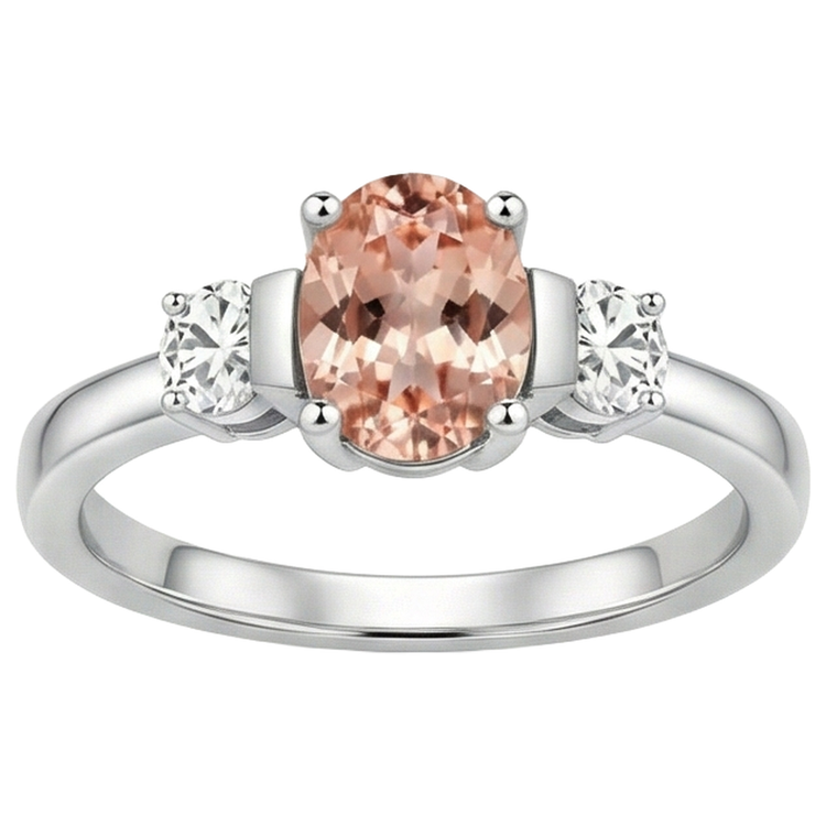 Alliance Morganite Et Diamants Naturels Extraits des Mines ( et non cultivés en laboratoire ) 9 Carats 3 Pierres Or Blanc 14K
