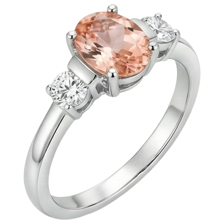 Alliance Morganite Et Diamants Naturels Extraits des Mines ( et non cultivés en laboratoire ) 9 Carats 3 Pierres Or Blanc 14K