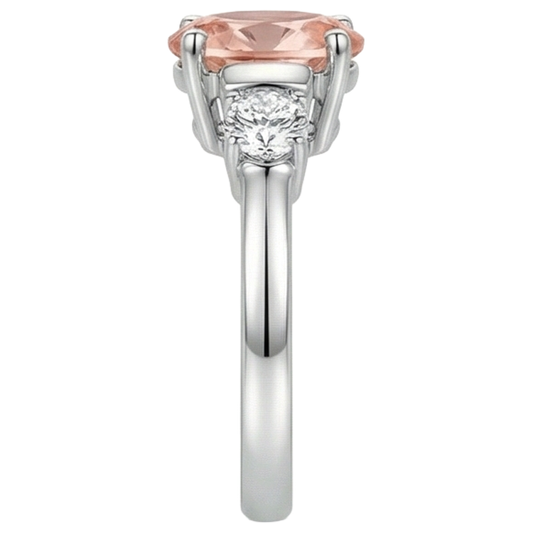Alliance Morganite Et Diamants Naturels Extraits des Mines ( et non cultivés en laboratoire ) 9 Carats 3 Pierres Or Blanc 14K