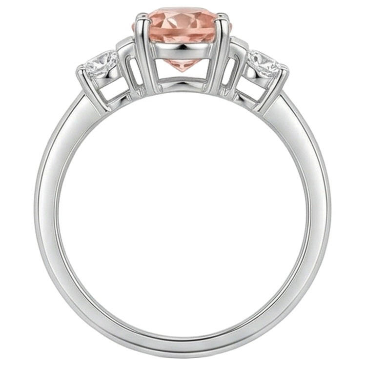 Alliance Morganite Et Diamants Naturels Extraits des Mines ( et non cultivés en laboratoire ) 9 Carats 3 Pierres Or Blanc 14K