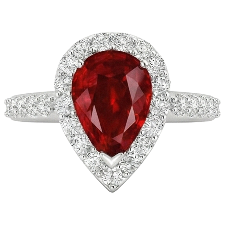 naturel pear rubis 3.80carats alliance vue de face