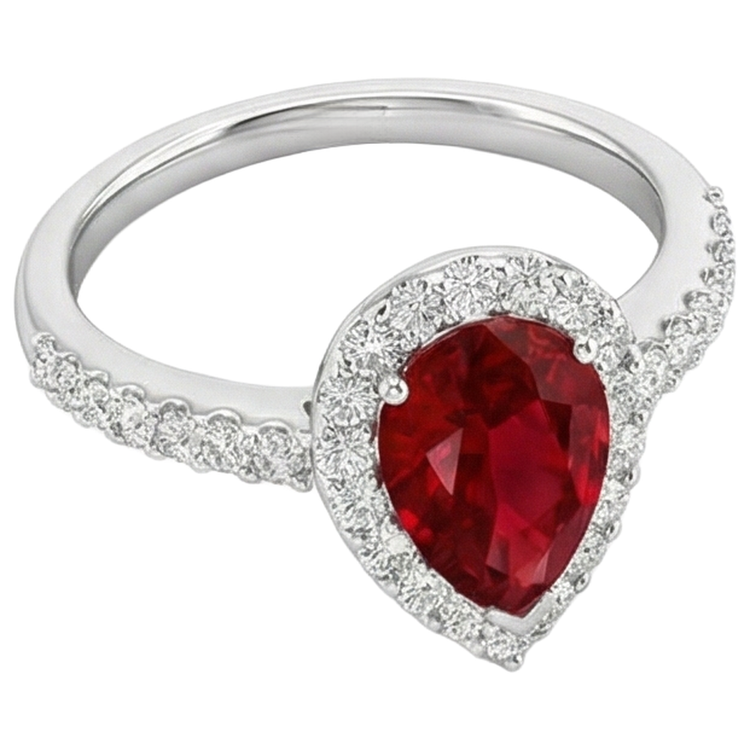 naturel pear rubis 3.80carats alliance angle de côté