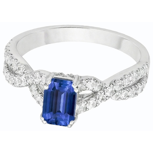 Alliance Or Diamant Taille Émeraude Saphir Bleu Pierre 3 Carats