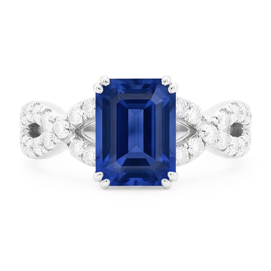 Alliance Or Diamant Taille Émeraude Saphir Bleu Pierre 3 Carats