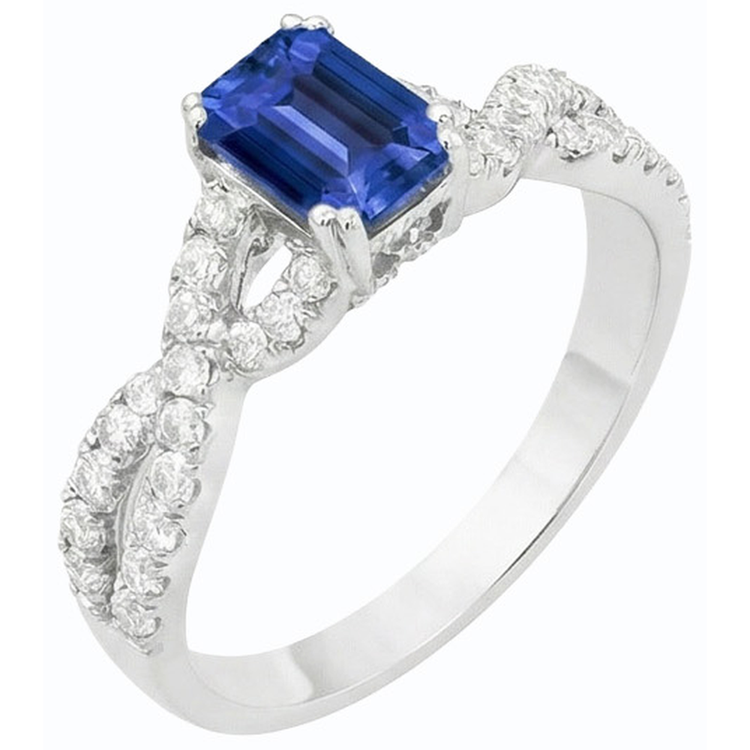 Alliance Or Diamant Taille Émeraude Saphir Bleu Pierre 3 Carats