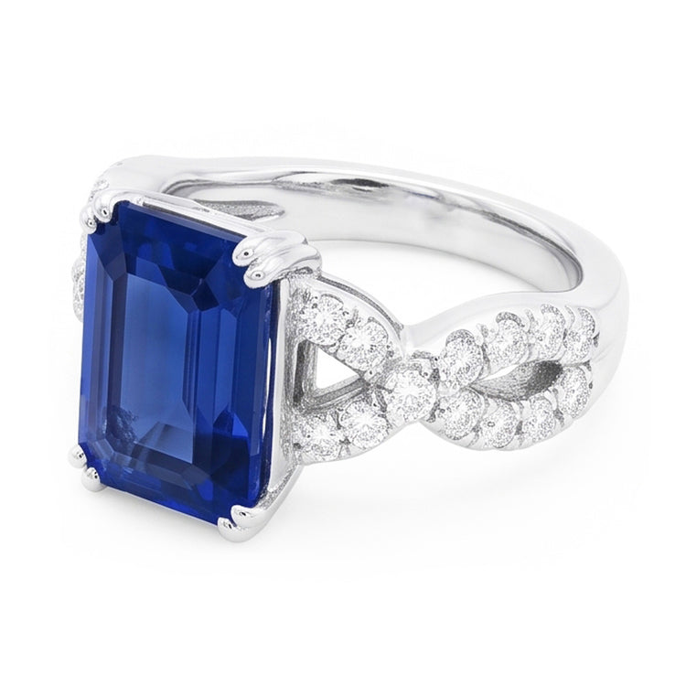 Alliance Or Diamant Taille Émeraude Saphir Bleu Pierre 3 Carats