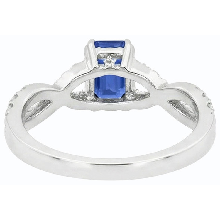 Alliance Or Diamant Taille Émeraude Saphir Bleu Pierre 3 Carats
