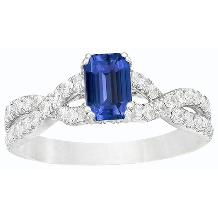 Alliance Or Diamant Taille Émeraude Saphir Bleu Pierre 3 Carats