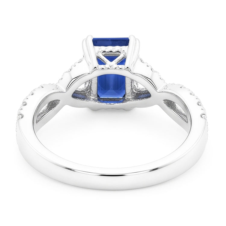 Alliance Or Diamant Taille Émeraude Saphir Bleu Pierre 3 Carats