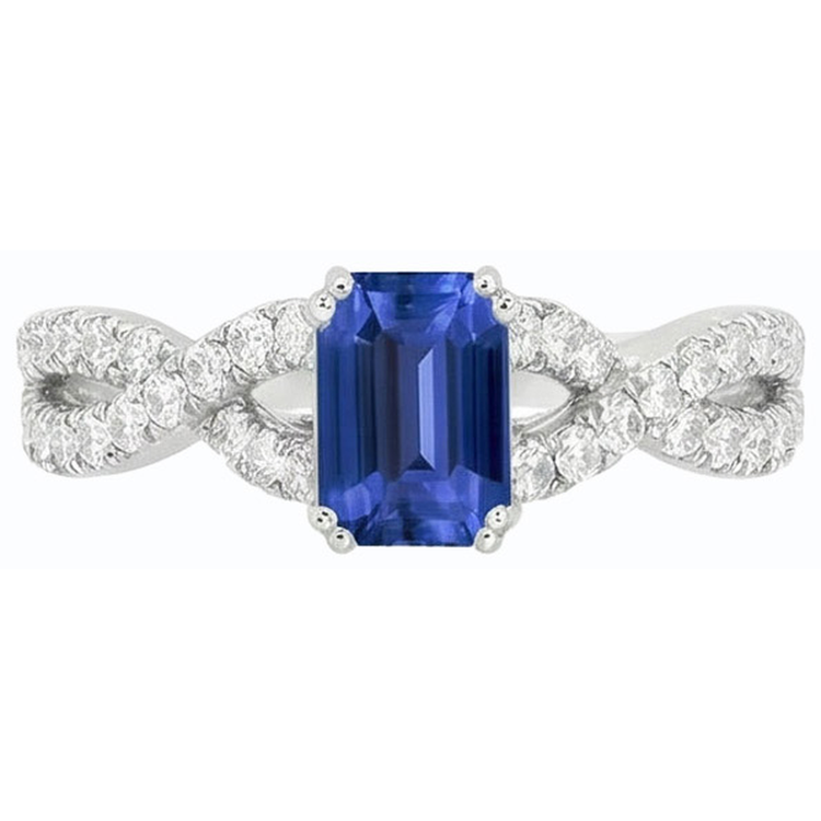Alliance Or Diamant Taille Émeraude Saphir Bleu Pierre 3 Carats