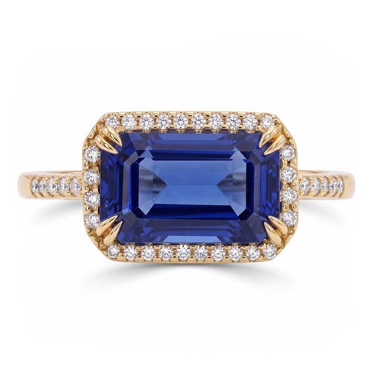 Alliance Or Jaune Halo Emeraude Ceylan Saphir 4.50 Carats