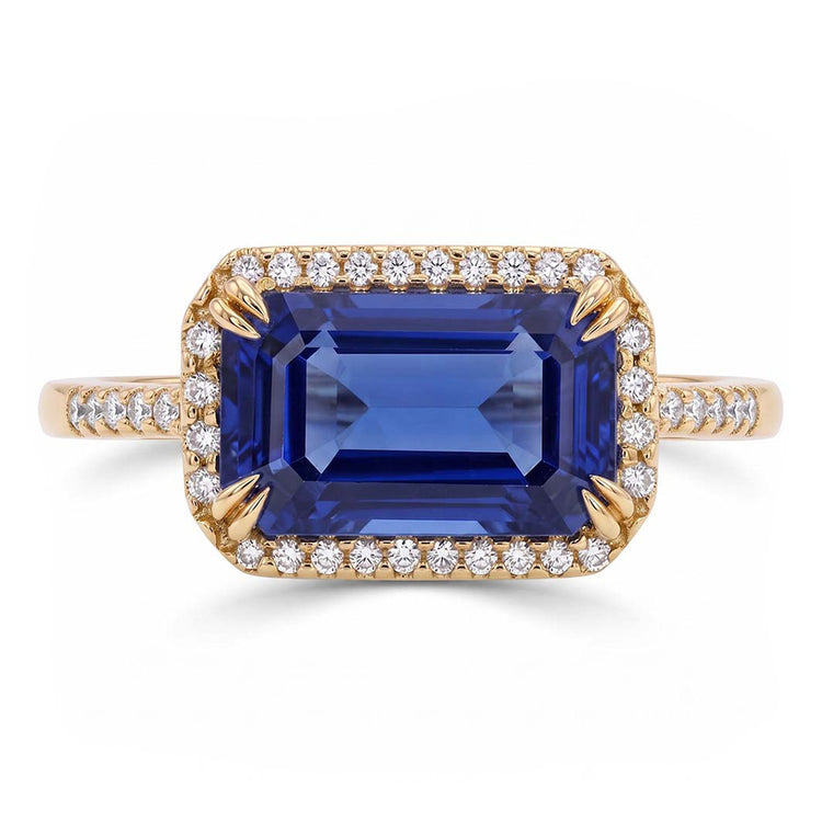Alliance Or Jaune Halo Emeraude Ceylan Saphir 4.50 Carats