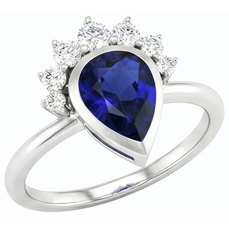 Alliance Or Lunette Sertie Saphir Ceylan Diamants 3.50 Carats